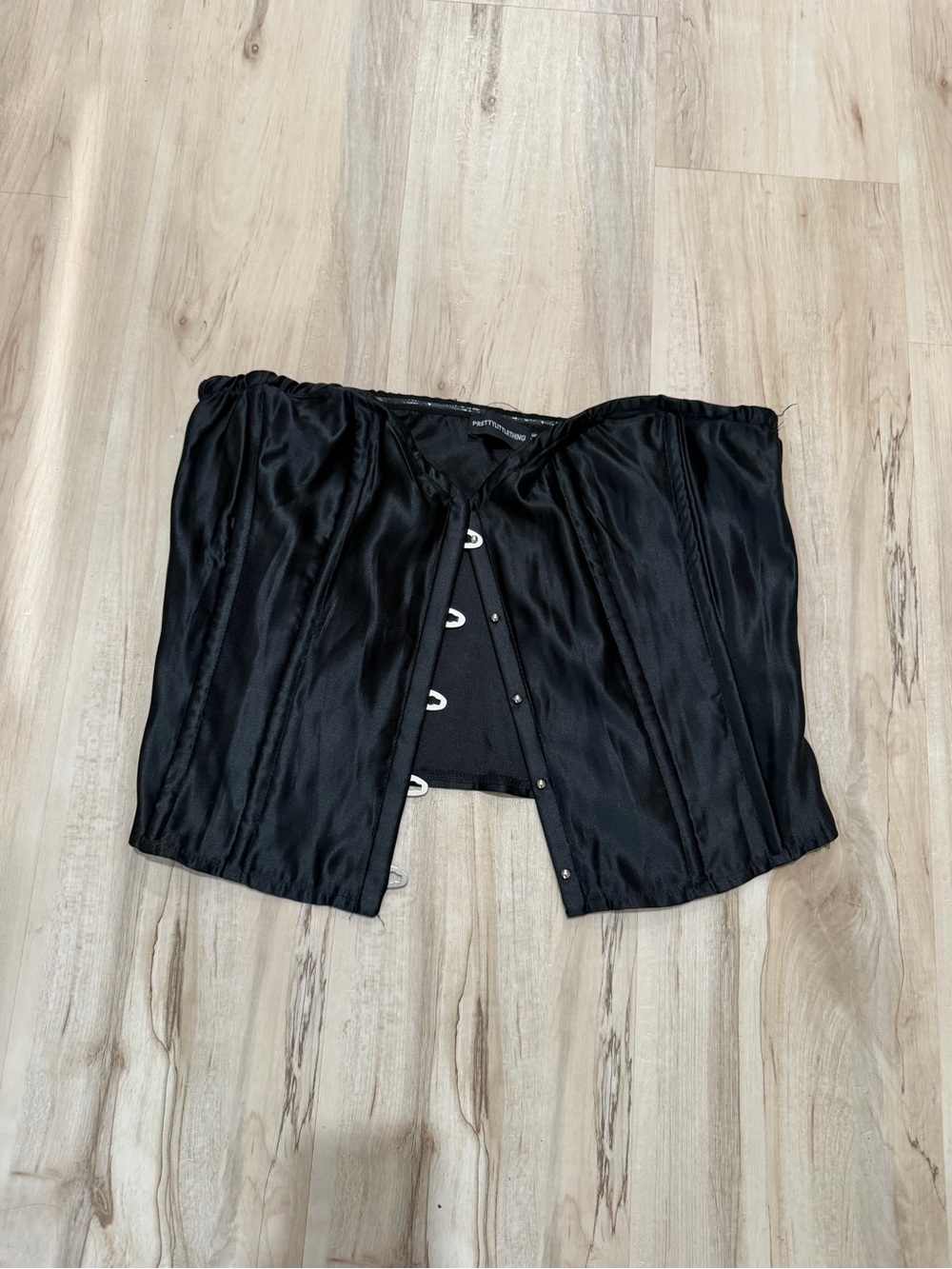 PrettyLittleThing Black Satin Corset Top
